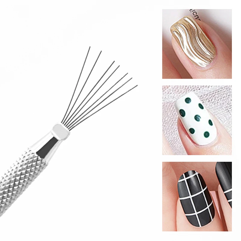 Multifunctional Nail Art Line Painting 7 Pin Pen Bendable Silicone Handle Nail UV Gel Brushes Drawing Manicure Tools