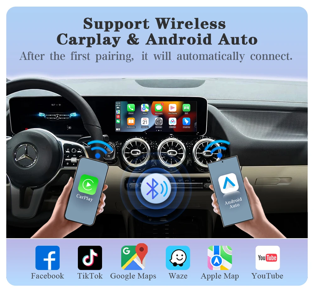 Kabelloses Carplay Android Auto Modul für Mercedes Benz A B C E GLA GLK GLS CLA ML Klasse 2019-2022 NTG 6.0 Mirror Link BT GPS – Detail 4