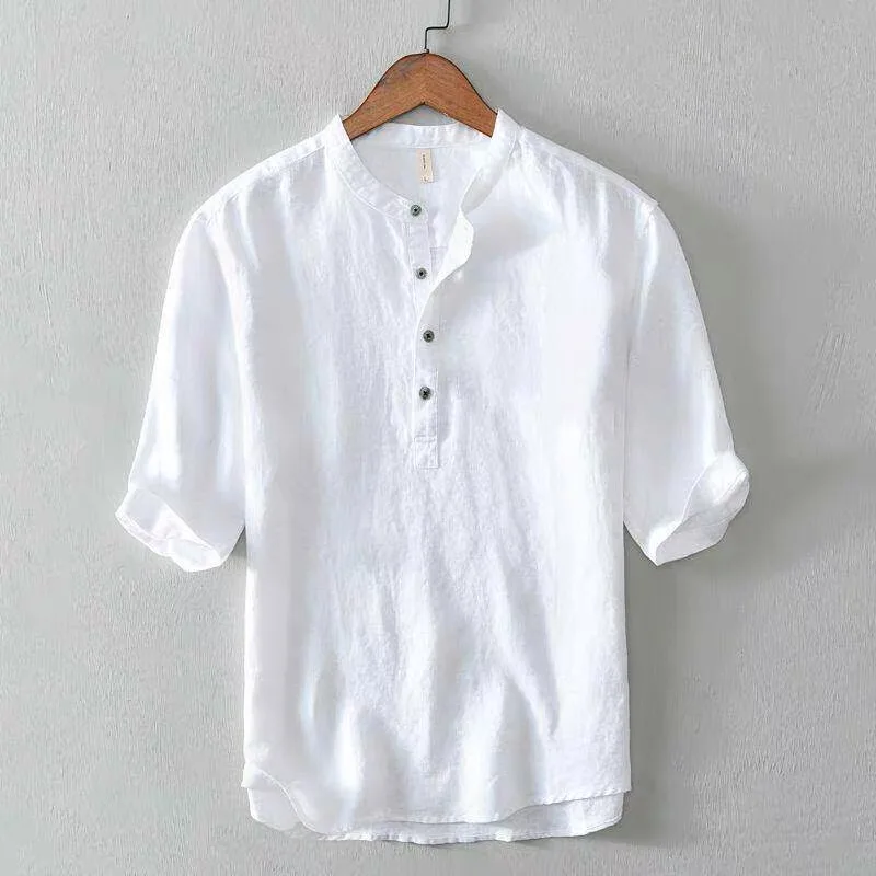 

Loose Linen Men's T-Shirt Shirt Collar Half Sleeve Breathable Casual Summer Fashion Standard Fit Youth Popular Cotton Linen B...