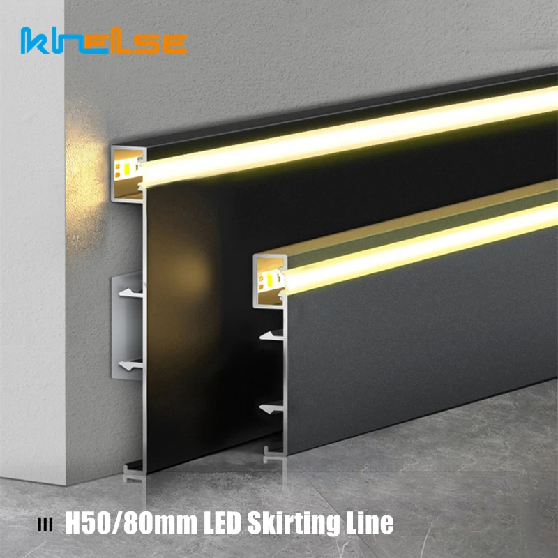 

1M H50/80mm LED Skirting Line Strip Light Black White Aluminium Profile Metal Baseboard Corner Channel Home Wall Decor Bar Lamp