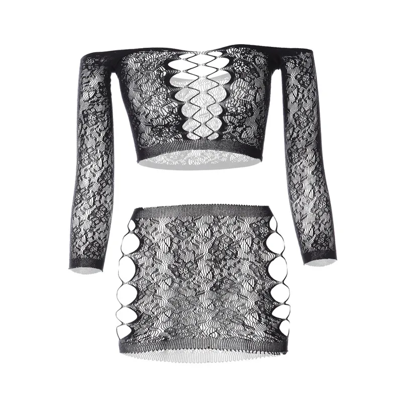 

Plus Size Fishnet Lingerie Set Women Sexy Hollow Out See Through Baby Doll Chemise Hot Pole Dance Nightclub Party Uniforms