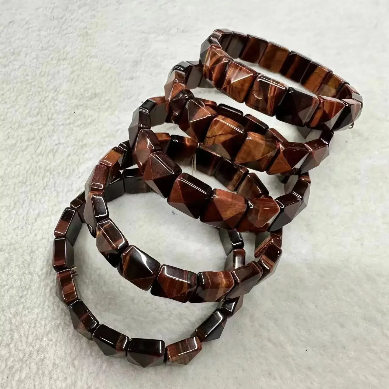 Genuine Natural Red Tiger's-Eye 12x12mm Stone Bracelet High Quality Gemstone Elastic Fashion Jewelry Christmas Gift Bangle Chic