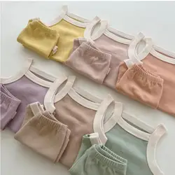 Conjunto de 2 piezas para bebé, chaleco sin mangas y pantalones cortos, ropa unicolor de algodón, novedad de verano 2024