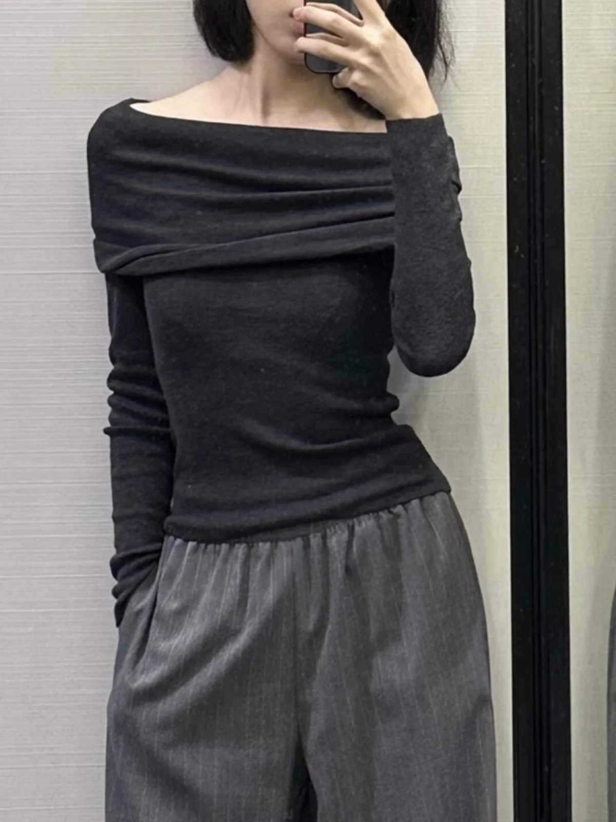 Otoño Invierno nueva llegada mujer tejido oulder Bared Long Sve One oulder Top Slim Fit dulce Sle producción china