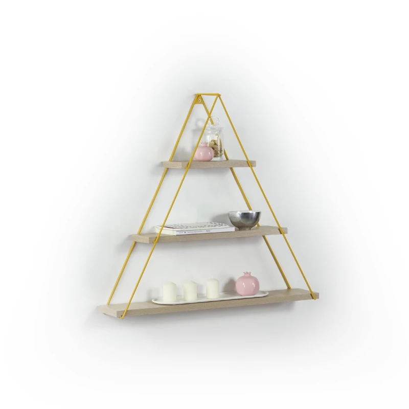 Floating ledge triangle metal bracket oak yellow for book decoration display