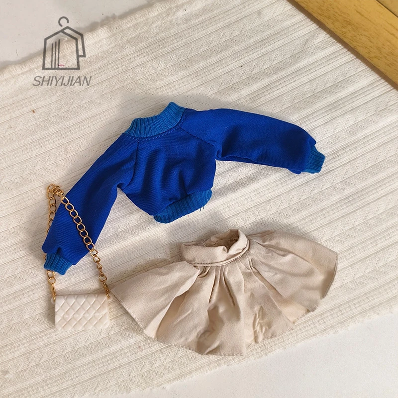 Ubranka dla lalek 30 cm, akcesoria, sweter w stylu college + plisowana spódnica, zabawny zestaw + torebka dla lalek 1/6 BJD FR Xinyi Supermodel