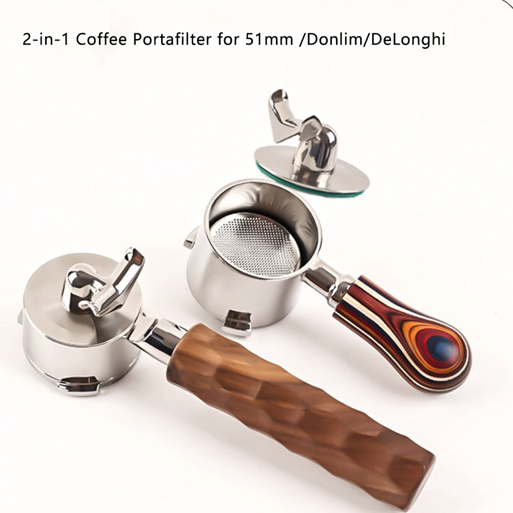 2-in-1 Coffee Portafilter Removable Splitter for 51mm /Donlim/DeLonghi Espresso Double Spout Filter Stainless Steel Split Base
