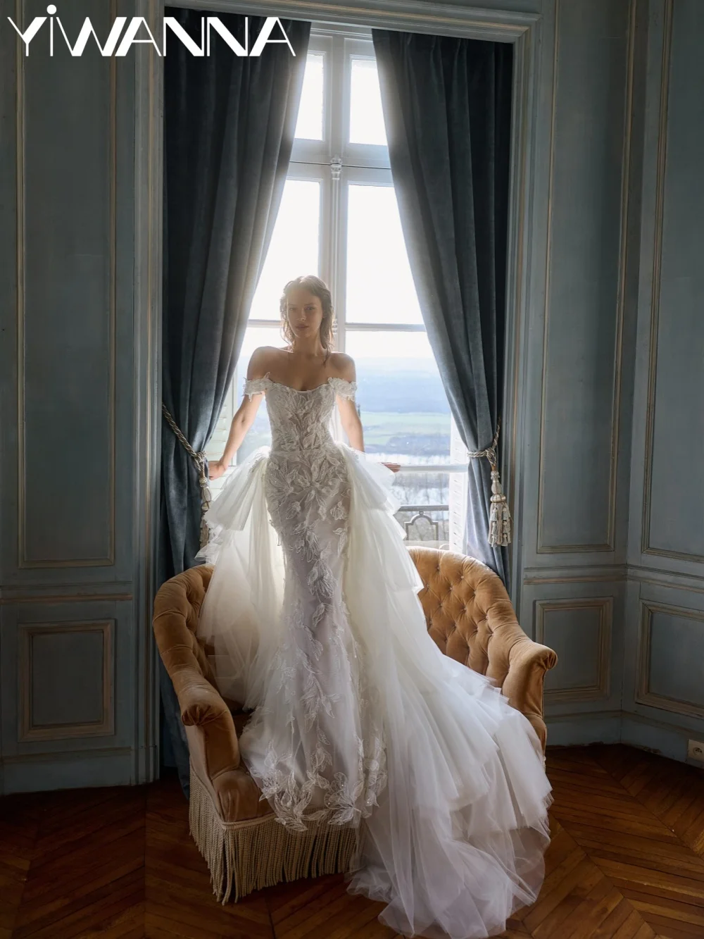 Detachable Train Beaded Wedding Dress Exquisite Handmade Floral Bridal Gown Customized Charming Off Shoulder Dresses For Bride