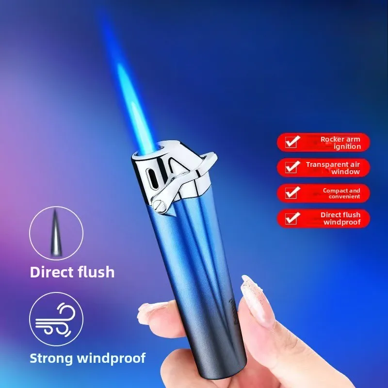 

Мини-портативный прямой синий пламя, сильная ветрозащита, рокерное зажигание, маленький и изысканный, модный градиент цвета