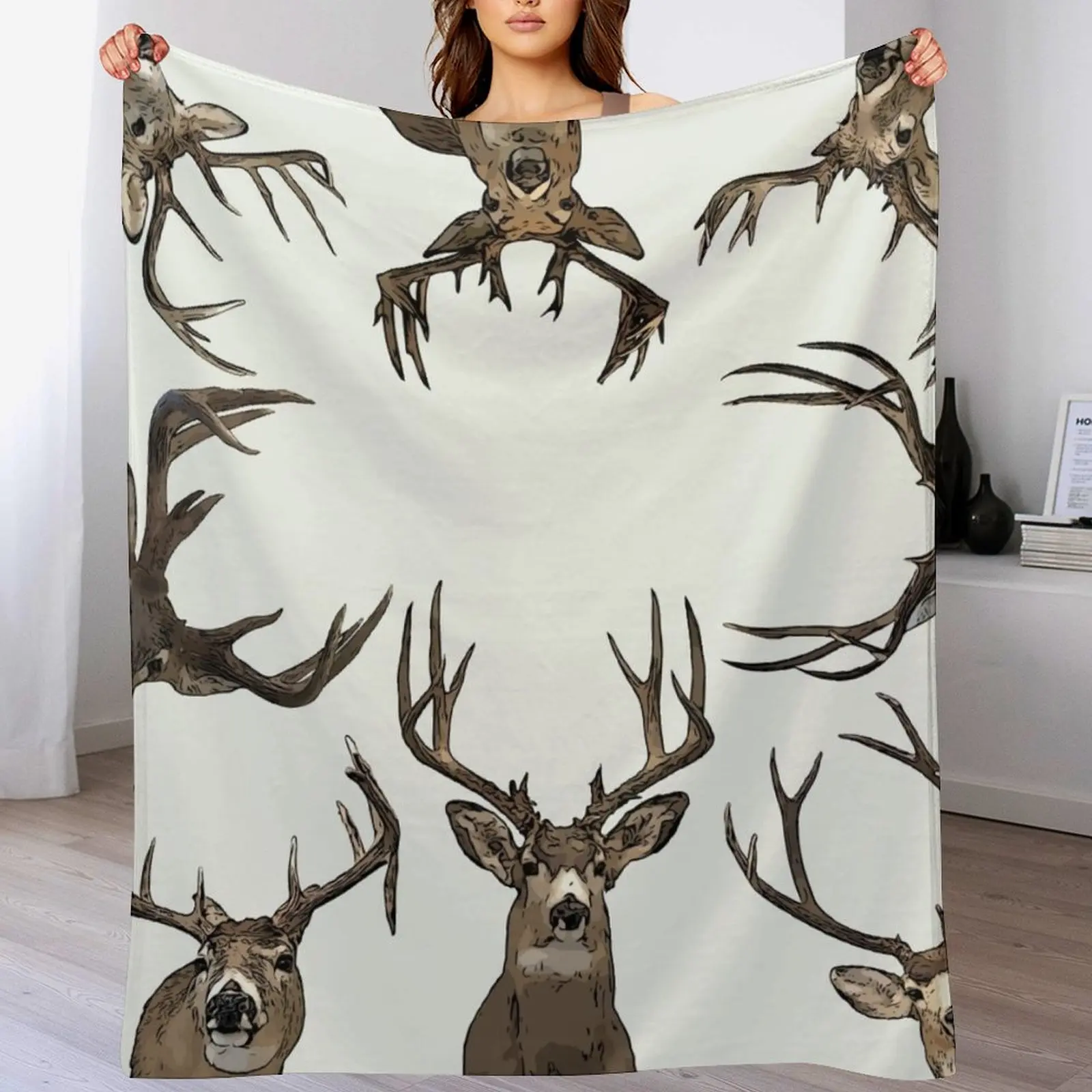 

Big Buck Deer Composite modern Rustic Collage Throw Blanket warm for winter Plaid on the sofa for sofa Summer Beddings Blankets