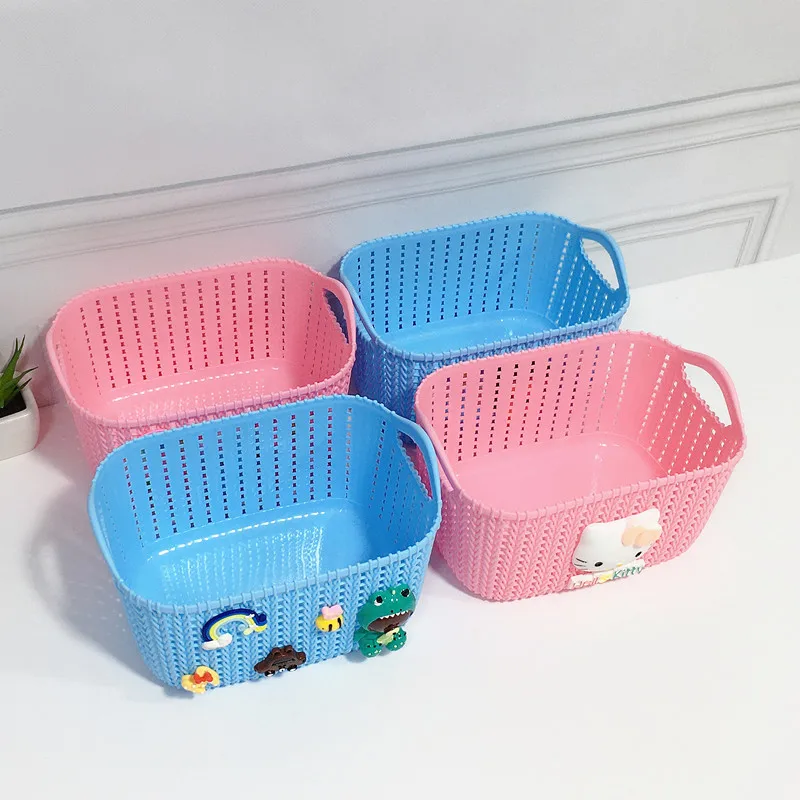 Hello Kitty Storage Box Sanrio Anime Hollow Out Imitation Rattan Sundries Storage Basket Desktop Snack Storage Box Household