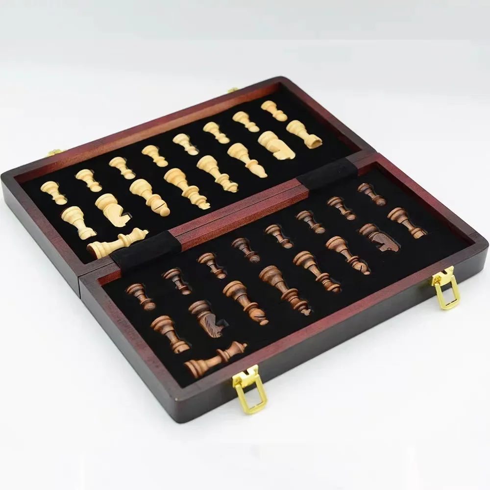 Folding Magnetic Solid Wood Chess Set International Chess Board with Storage Box Professional Tournament Chess Game for Adults