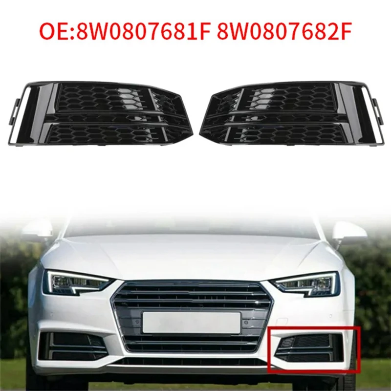 1 Pair Front Fog Light Cover Bumper Grille For  A4 B9 S-LINE 16-18 Car Grill 8W0807681F 8W0807682F Replacement Parts