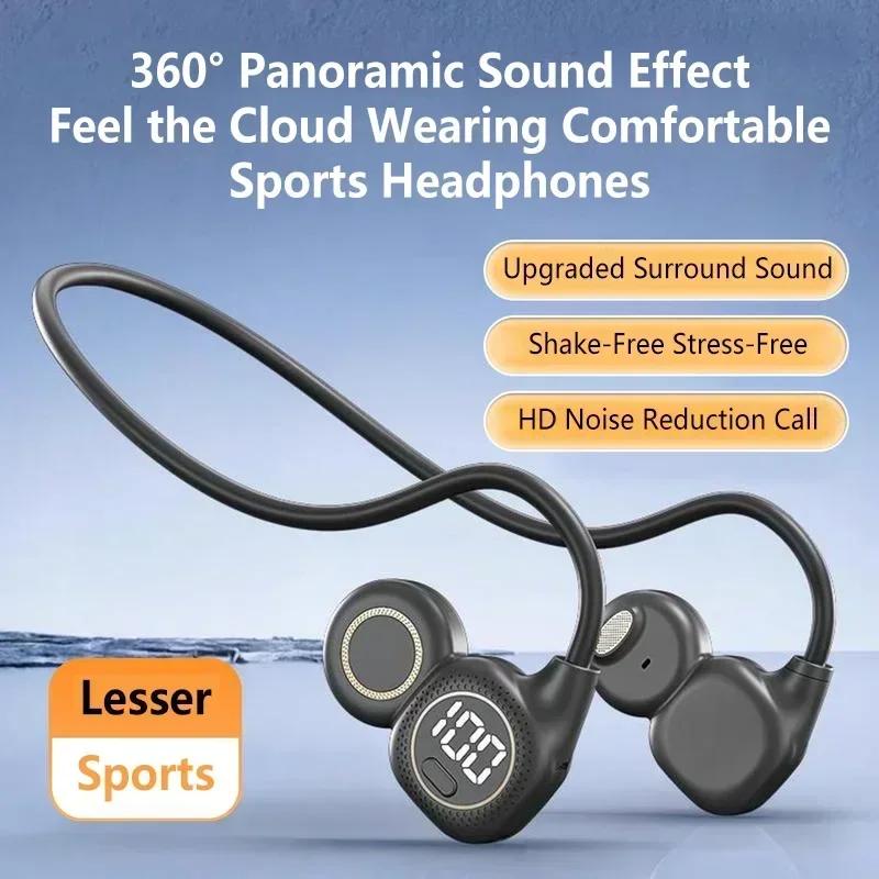 Bone Conduction Bluetooth Earbuds Non-In-Ear Digital Display Over-Ear Noise-Canceling Long Battery Life Sports Running Headset