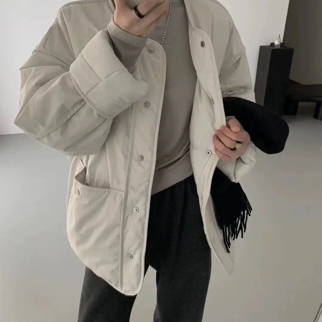 

Women's Cotton Jacket round Neck Single Button Pure Autumn Color Winter Slimming Outerwear Polo Collar No Sleeve Princess Sleeve