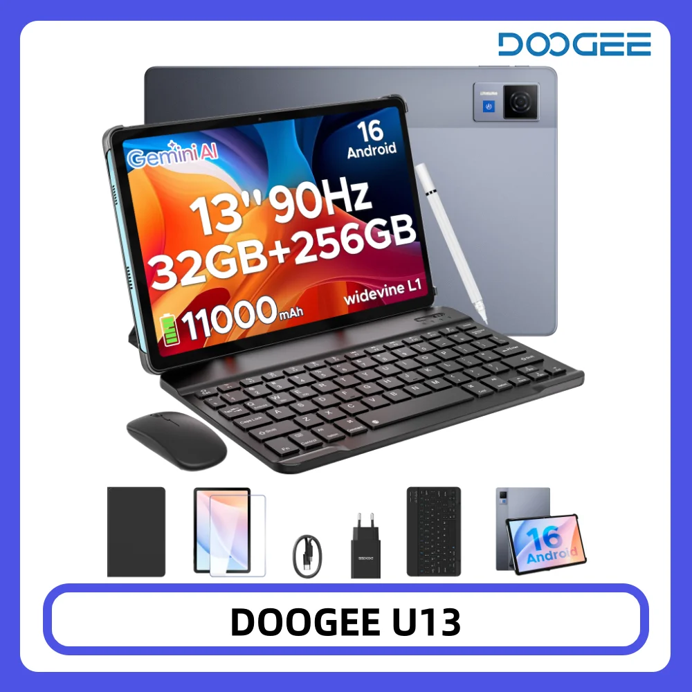 DOOGEE U13 Tablet PC Android 16 Gemini AI 13'' FHD+ Screen 32GB RAM 256GB ROM 11000mAh Large Battery 7.5mm Ultra-thin Smart Pad