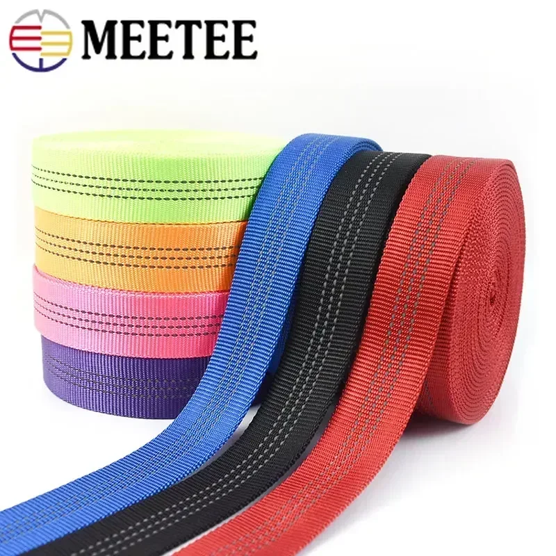 2-10Meter 25mm Nylon Tubular Webbing Tape For Sewing Bag Strap Double-layer Ribbon Backpack Belt Reflective Band DIY Accessories