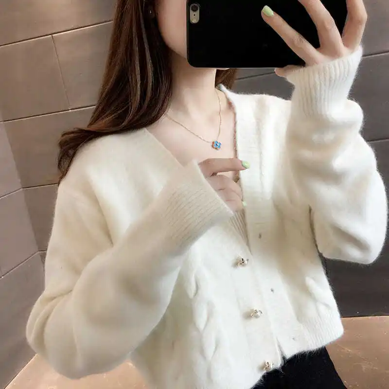 2023 New Twist College Style Knit Sweater Jacket Women Autumn Winter Japanese Korean Short Sweet Kawaii Sweaters Cardigans White