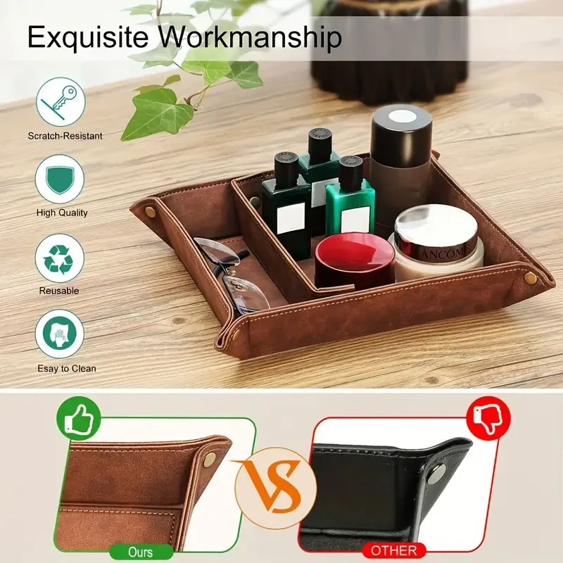 New Creative Folding Tray PU Leather Valet Trinket Collapsible Phone Key Wallet Coin Desktop Storage Sundries Box Bins