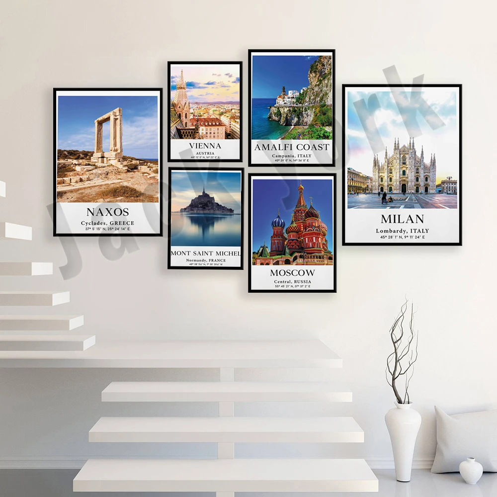 Oslo Norway, France, Amalfi, Reykjavik, Valencia, Germany, Vienna Austria, Moscow, Milan Italy, Greece, Europe travel poster