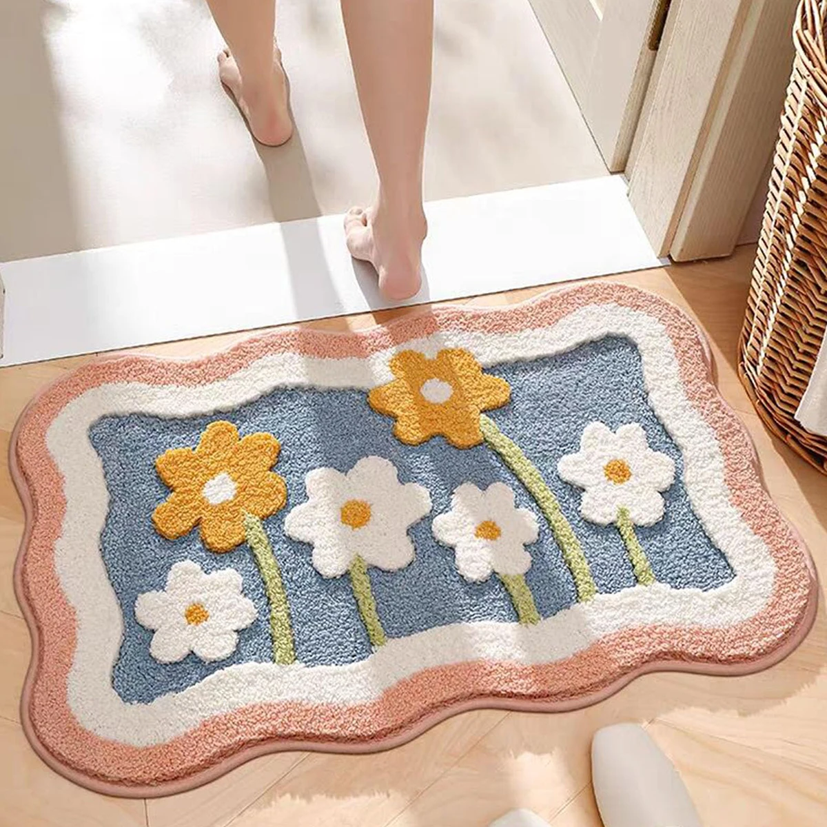 

Imitation Cashmere Floor Mats Bathroom Cartoon Absorbent Foot Mats Entrance Easy To Care Door Mats