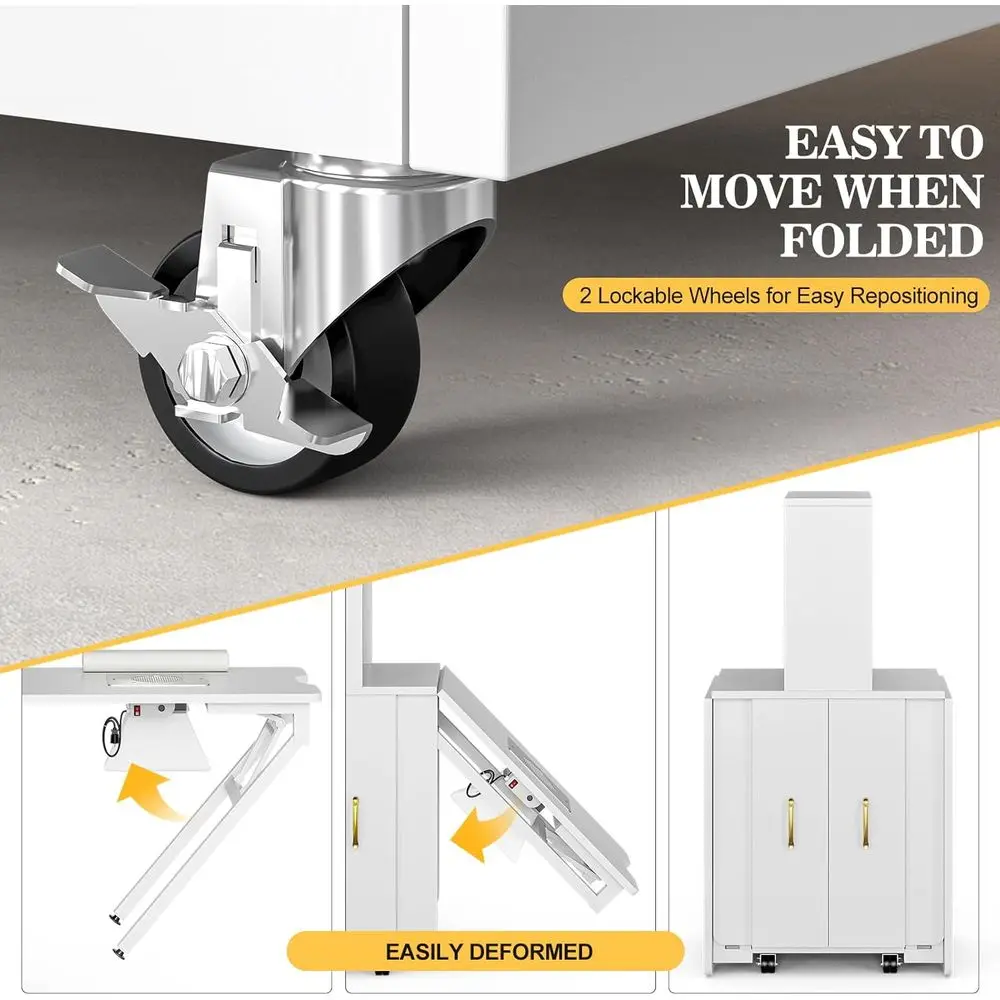 Tavolo manicure pieghevole bifacciale con raccoglitori di polveri, ripiani, cassetti e cuscino da polso (bianco)