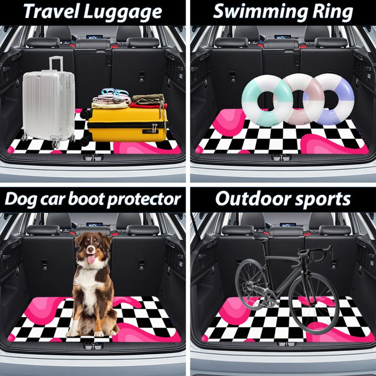 Universal Car Rear Trunk Mat Plaid Pink Liquid Pattern Print Waterproof Anti Slip Cargo Liner For Sedan SUV Interior Protection view 4