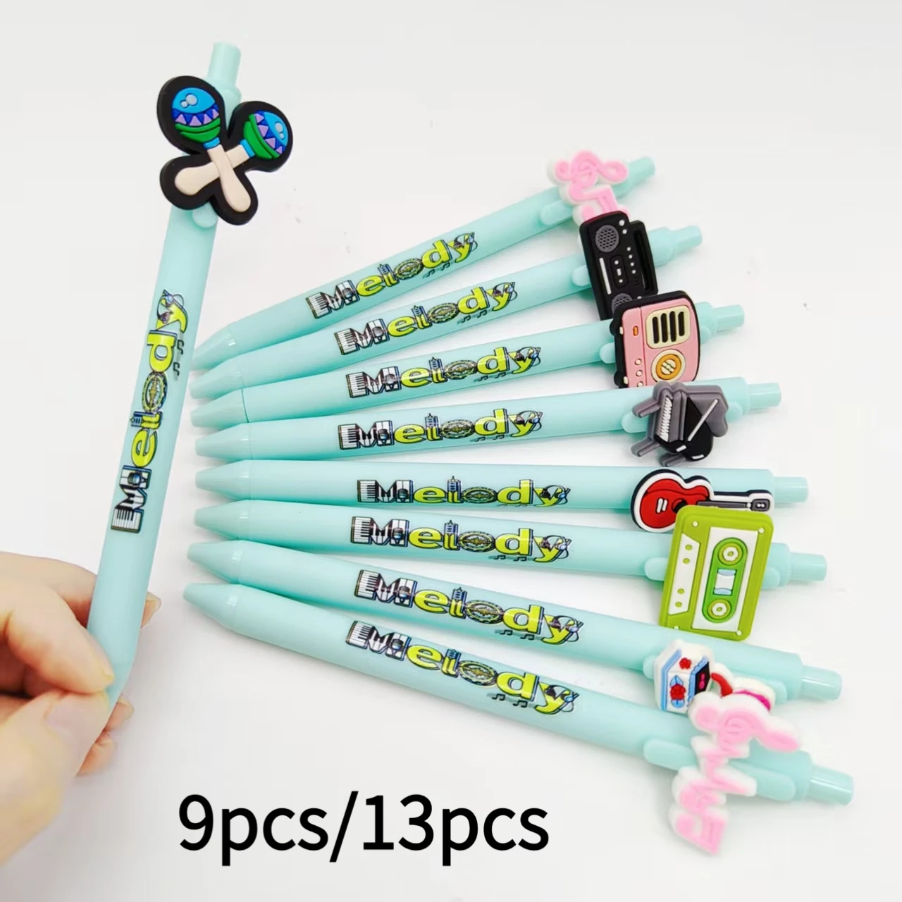 

9pcs/13pcs music theme patch ballpoint pen musical instrument printing pattern light blue series press gel pen