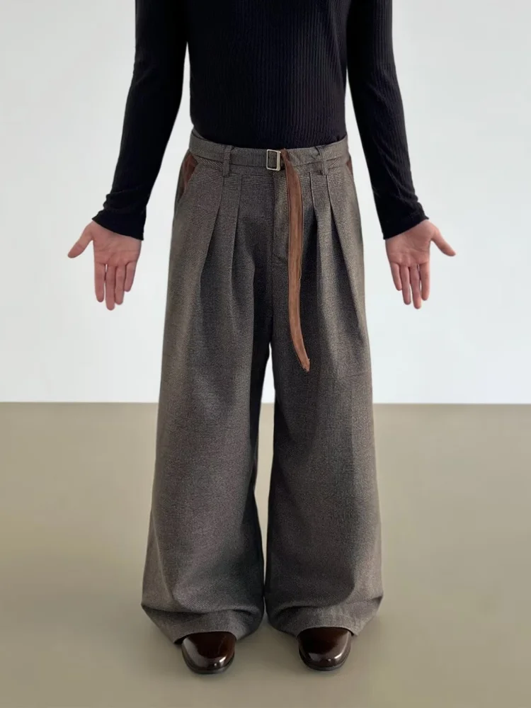 

2025 Japanese Y2K New Fashion Brown Pleated Baggy Cleanfit Suit Pants For Men Clothing Wide Leg Male Bottom Casual Long Trousers