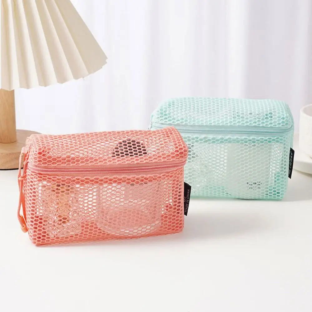 Casual Nylon Storage Pouch Hand-held With Zipper Cosmetic Bag Multipurpose Mesh Mesh Pouch Travel