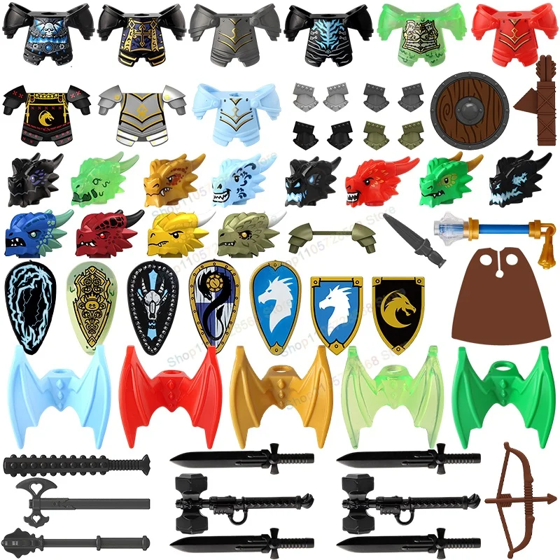 MOC Medieval Undead Dragon Building Blocks mini Knights Action Figures shields sword accessories Children's Toys Gifts N833