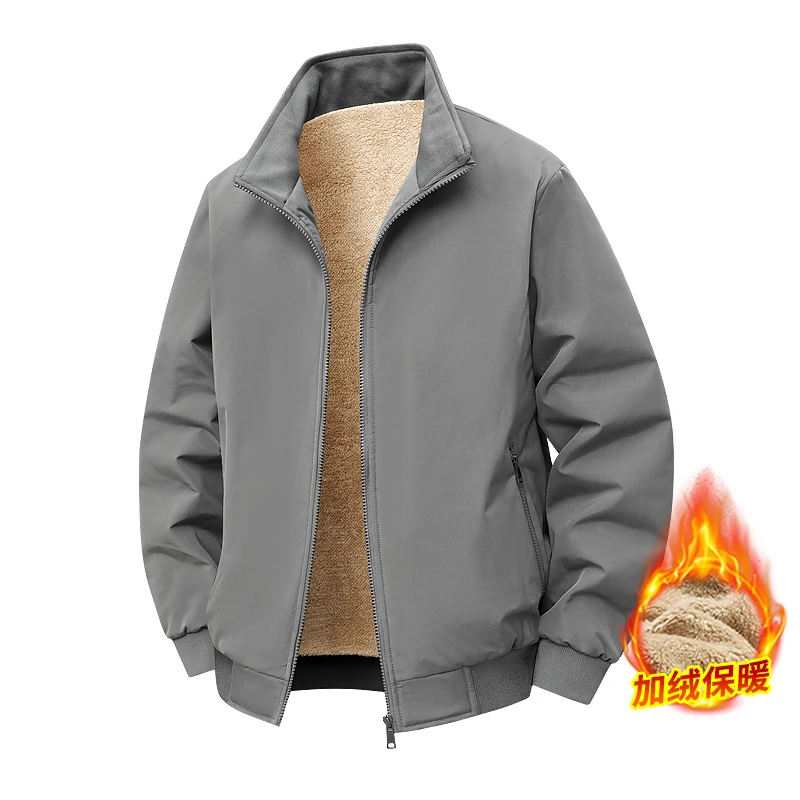

M-8XL Men's Casual Light Business Jacket Men Stand Up Collar and Plush Thick Warm Jacket Men Outdoor Loose Fit Thermal Clothing