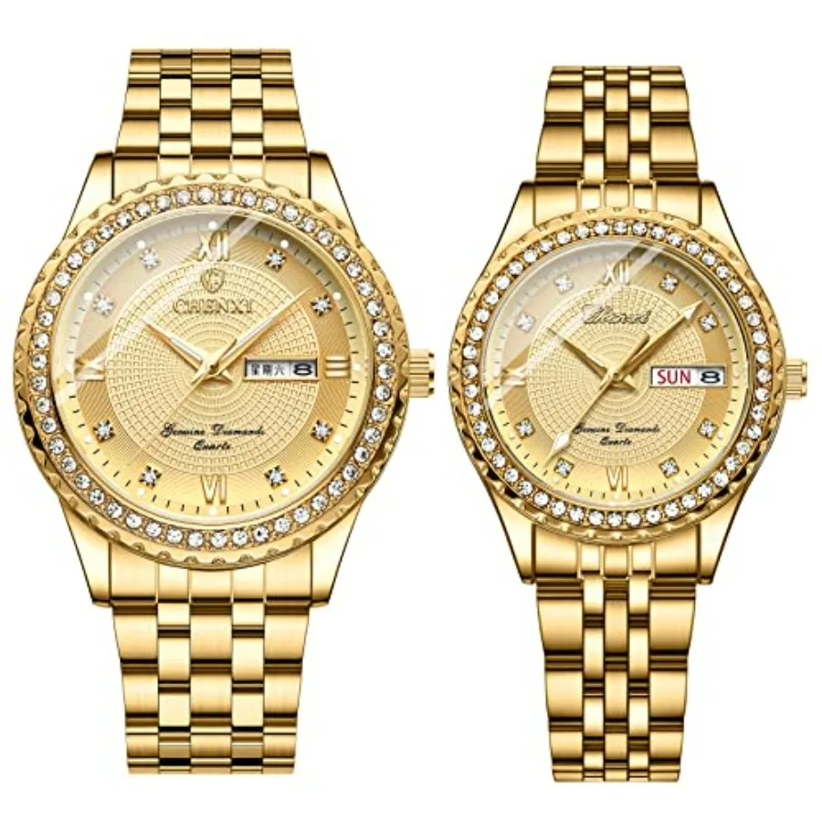 His and Hers Couples Watches for Men and Women Stainless Steel Pair Watch Business Waterproof Quartz Analog Watch Valentines Da