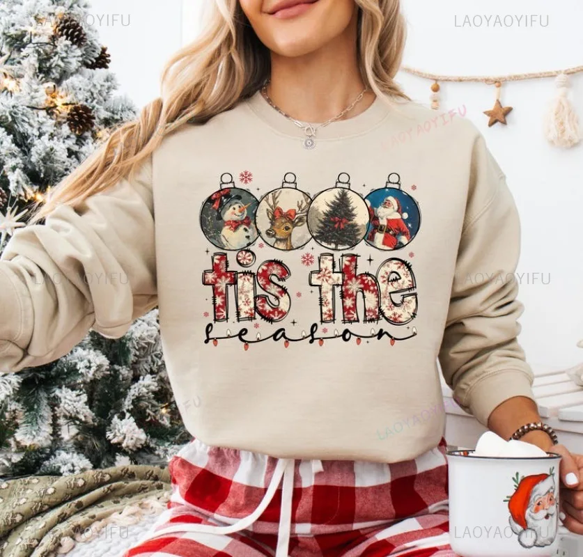

Tis The Season Christmas Sweatshirt Reindeer Holiday Shirt Fashion Long Sleeve Outdoor Clothing Unisex Sweatshirt Hoodie
