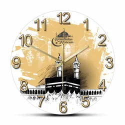 Mecca Mosque Holy Kaaba Wall Art Silent Quartz Clock Islamic Home Decor Wall Watch Muslims Baitullah Artwork Clock Ramadan Gifts