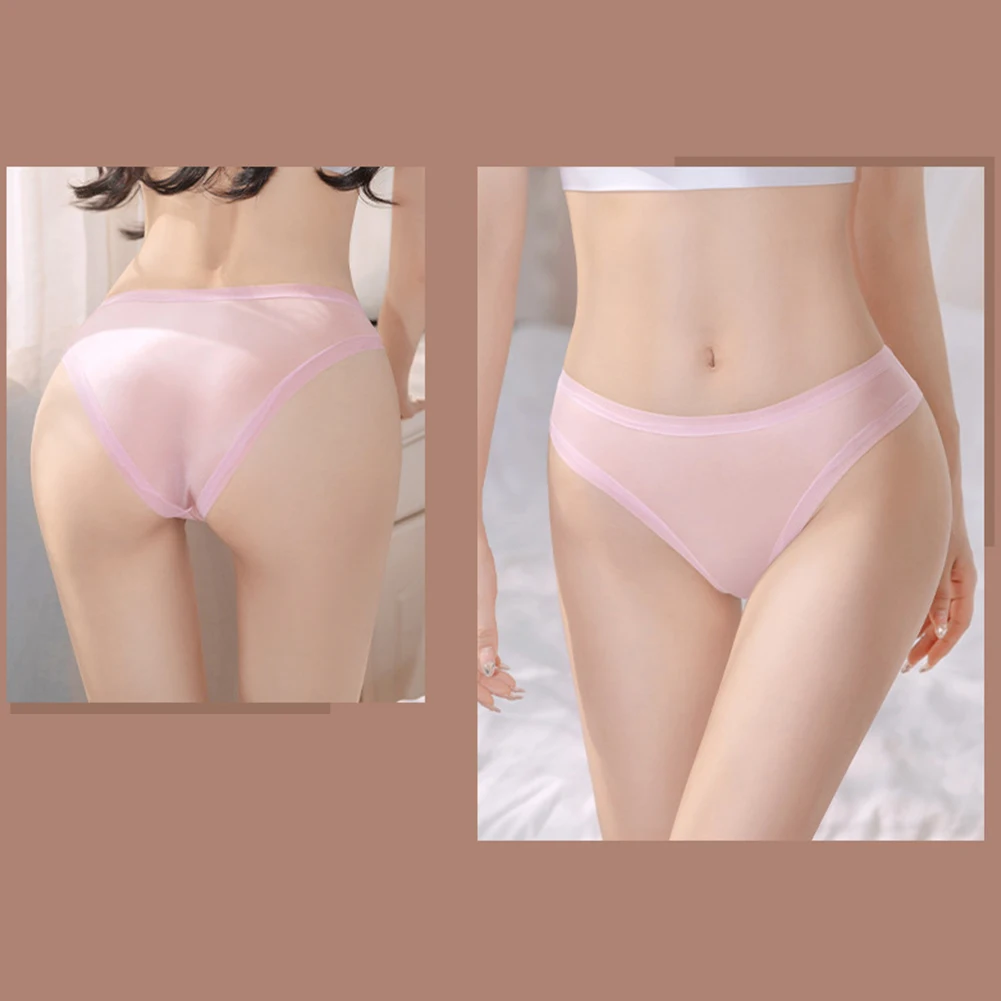 Women Sexy Glossy Briefs Shiny Underwear See Through Silk-like Underpants Low Rise Seamless Thin Panties Smooth Erotic Lingerie