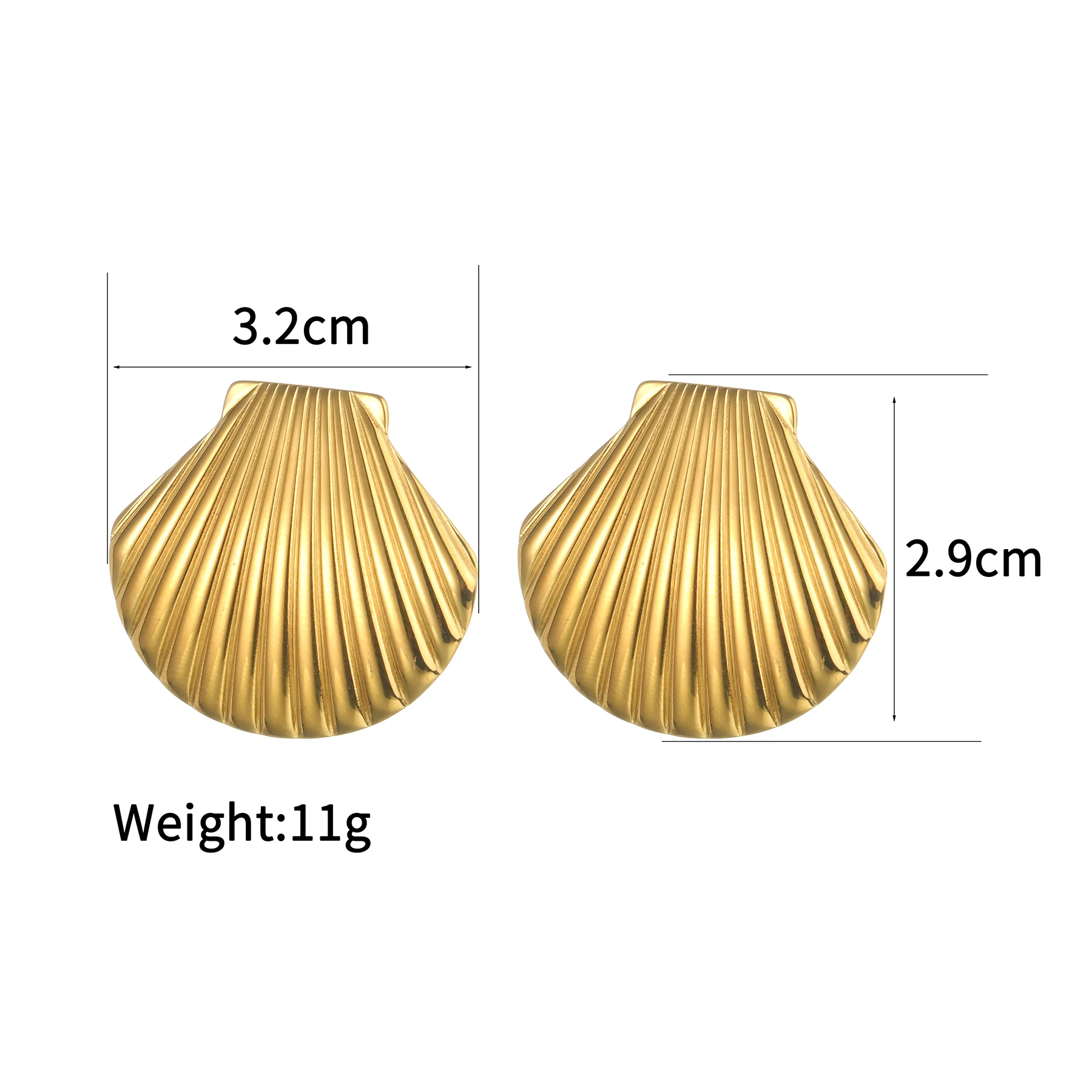 UZone Simple Textured Shell Earrings for Women Stainless Steel Statement Gold Color Big Shell Stud Earrings Waterproof Jewelry