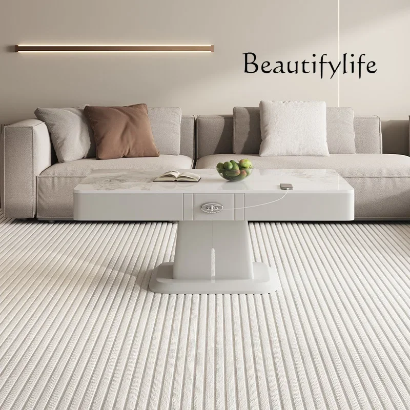 

S Solid Wood Lifting Intelligent Voice Control Coffee Table Living Room Home Dual-Use Stone Plate Dining Table Desk Integrated