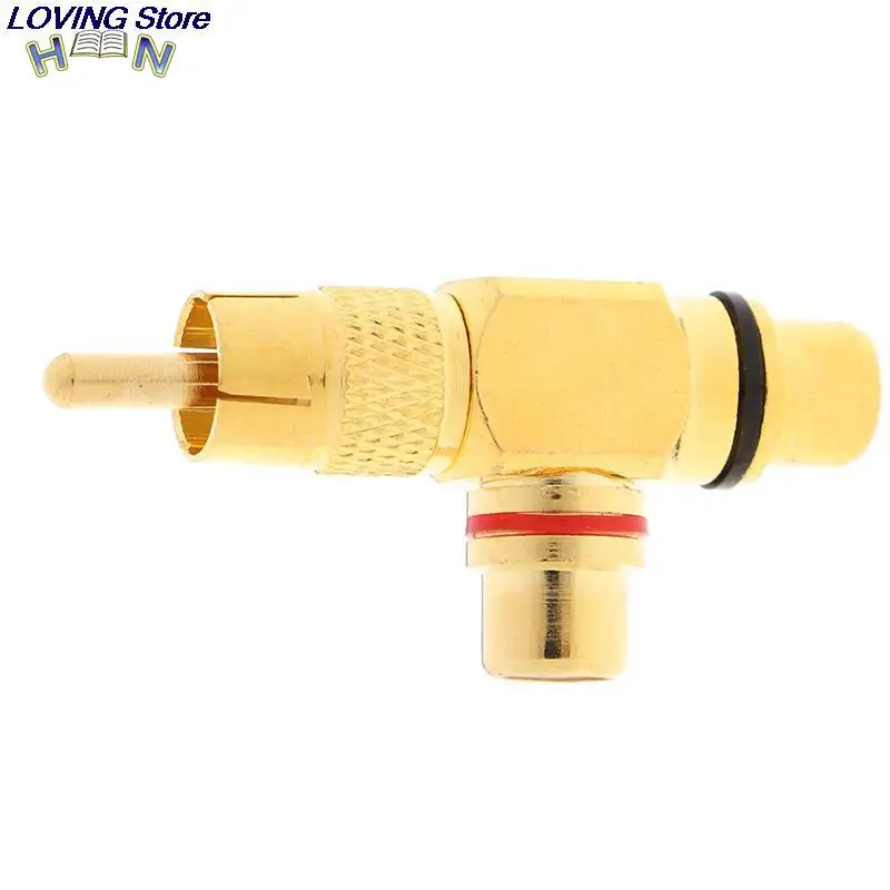 1Pc Gold Plated RCA Male to 2 Female RCA Splitter Adapter AV Video Audio T Plug RCA 3 way Plug R Connector New