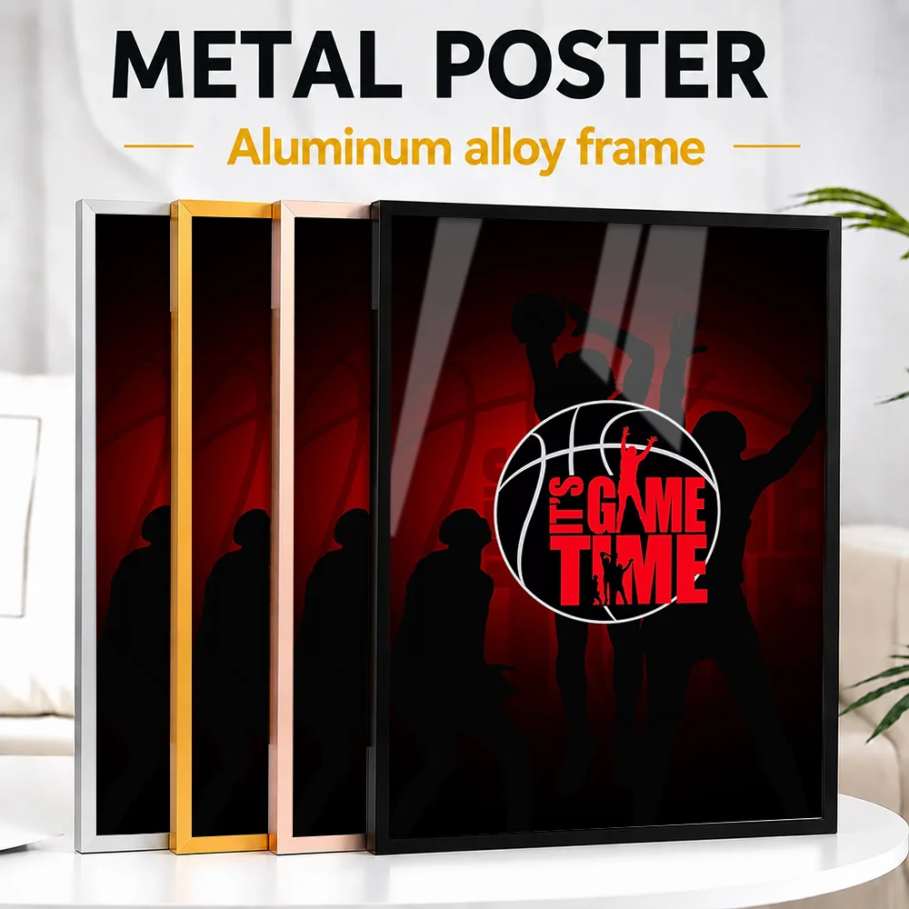 Its Game Time Red Framed Metal Poster Personalized Graphic Design Wall Art For Clubhouse Reception Area, Basketball Fan Gift