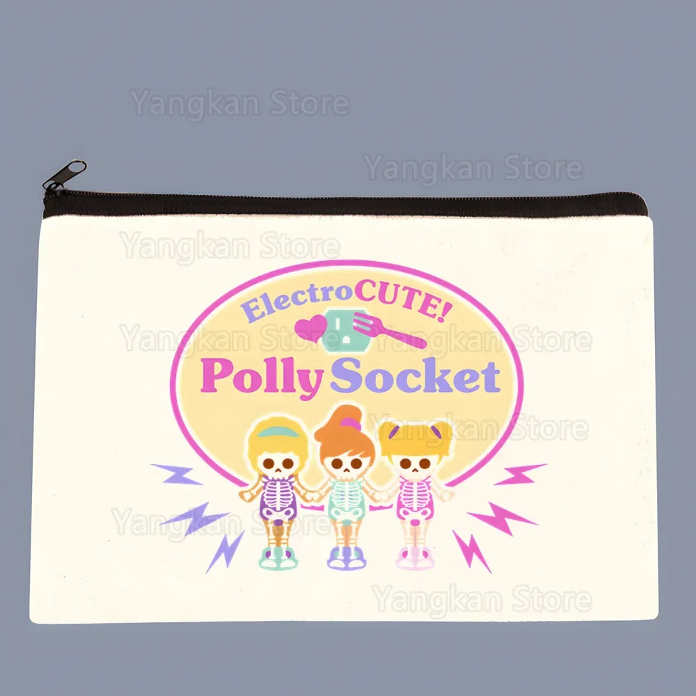 Kawaii Polly Pocket Canvas Muster Canvas Aufbewahrungstaschen Reise Kosmetiktasche Lustige Reißverschlusstasche