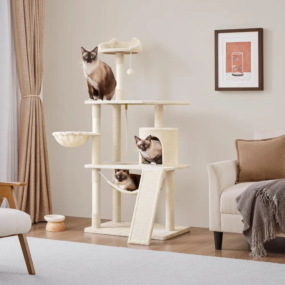 

Extra Large Cat Tree Condo with Sisal-Covered Scratching Post Plush Perch Hammock, Cat Tower Activity Center Kitten Furniture