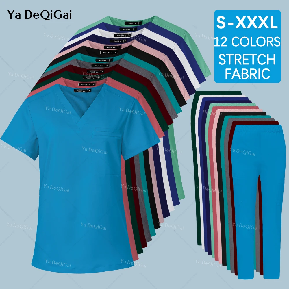 Multicolor Unisex Workwear Short Sleeve Pocket Top+Straight Pants Hospital Doctor Nurse Uniforms Dental Surgery Scrub Set S-XXXL