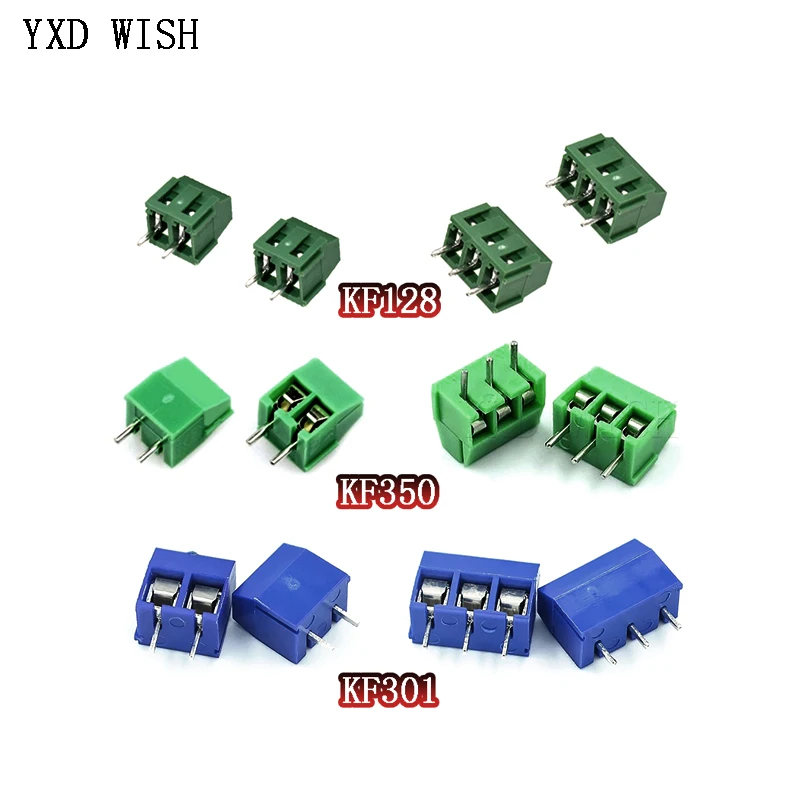 100pcs/ DG/ KF128 KF301 KF350 2P 3P 2.54mm 3.5mm 5mm PCB Screw Terminal Block Connector 2PIN 3PIN Terminals 150V 6A 300V 10A 15A