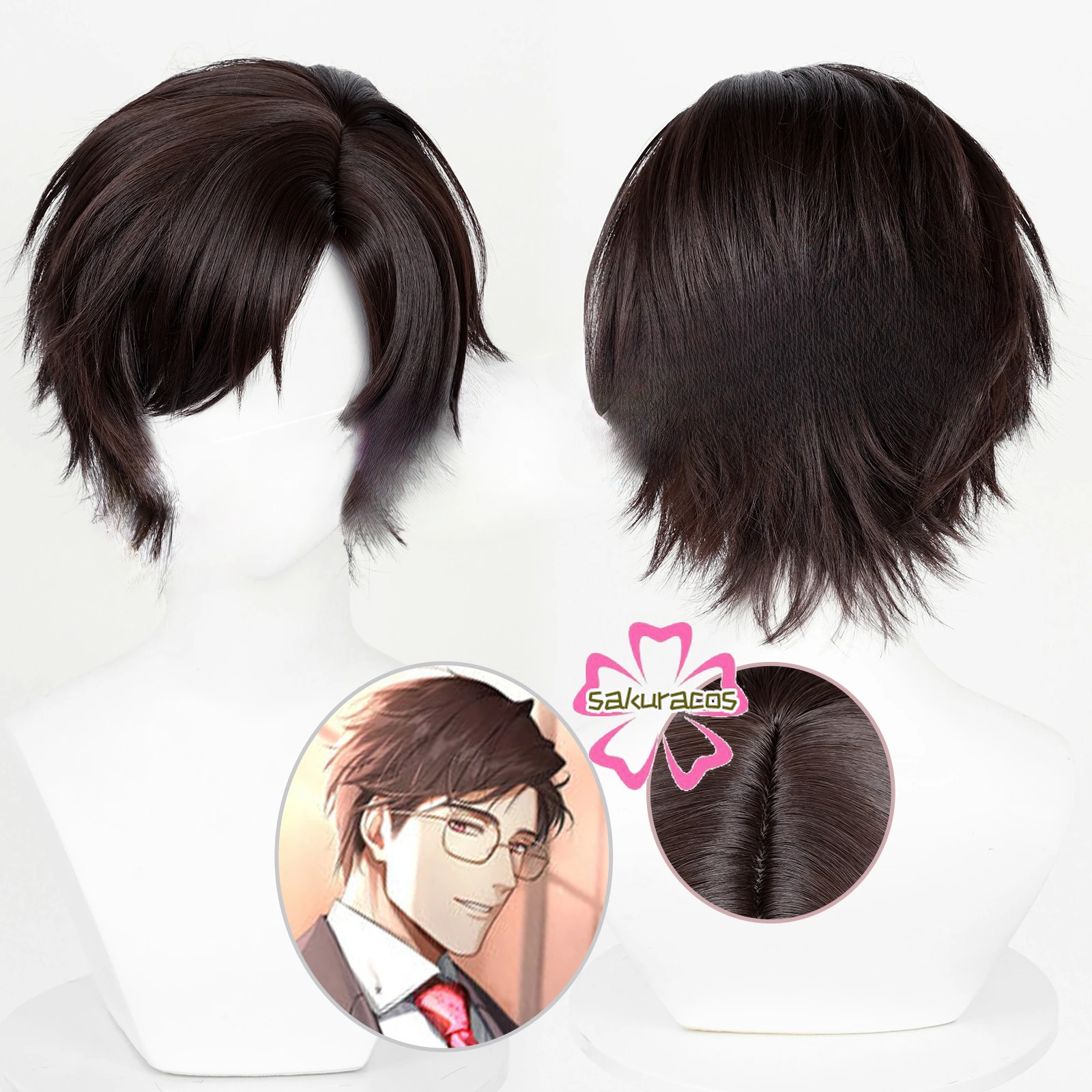 

Evan Wig Cosplay Light and Night Dark Brown Short Fluffy Layered Synthetic Hair Halloween Role Play Party Costume Accessory Prop