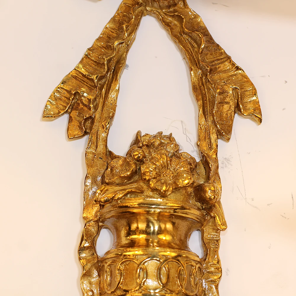 European Baroque Old Design Copper Brass Candle Wall Lamp with Fabric Shade Luxury Living Room Hotel Hall Vintage Wall Sconce