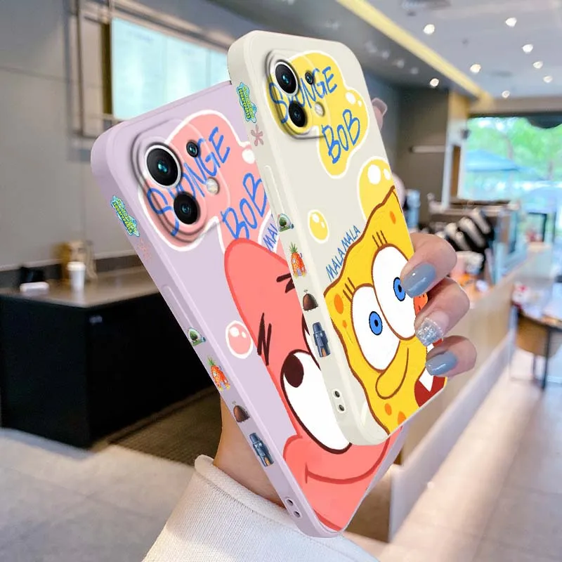 S-Starfish S-SpongeBob Cover For Xiaomi Mi 17 15 14 13 12 11 15s 15T 14T 13T pro max Ultra Liquid Left Rope Phone Case