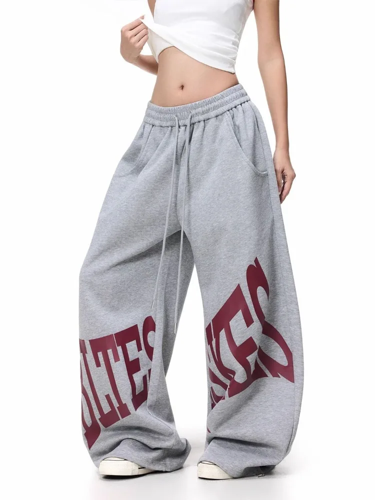 Women's Letter Printed Pattern Hiphop Sweatpants Spring Girl Bottoms Sporty Wide Leg Trousers Female High Waisted Baggy Pants