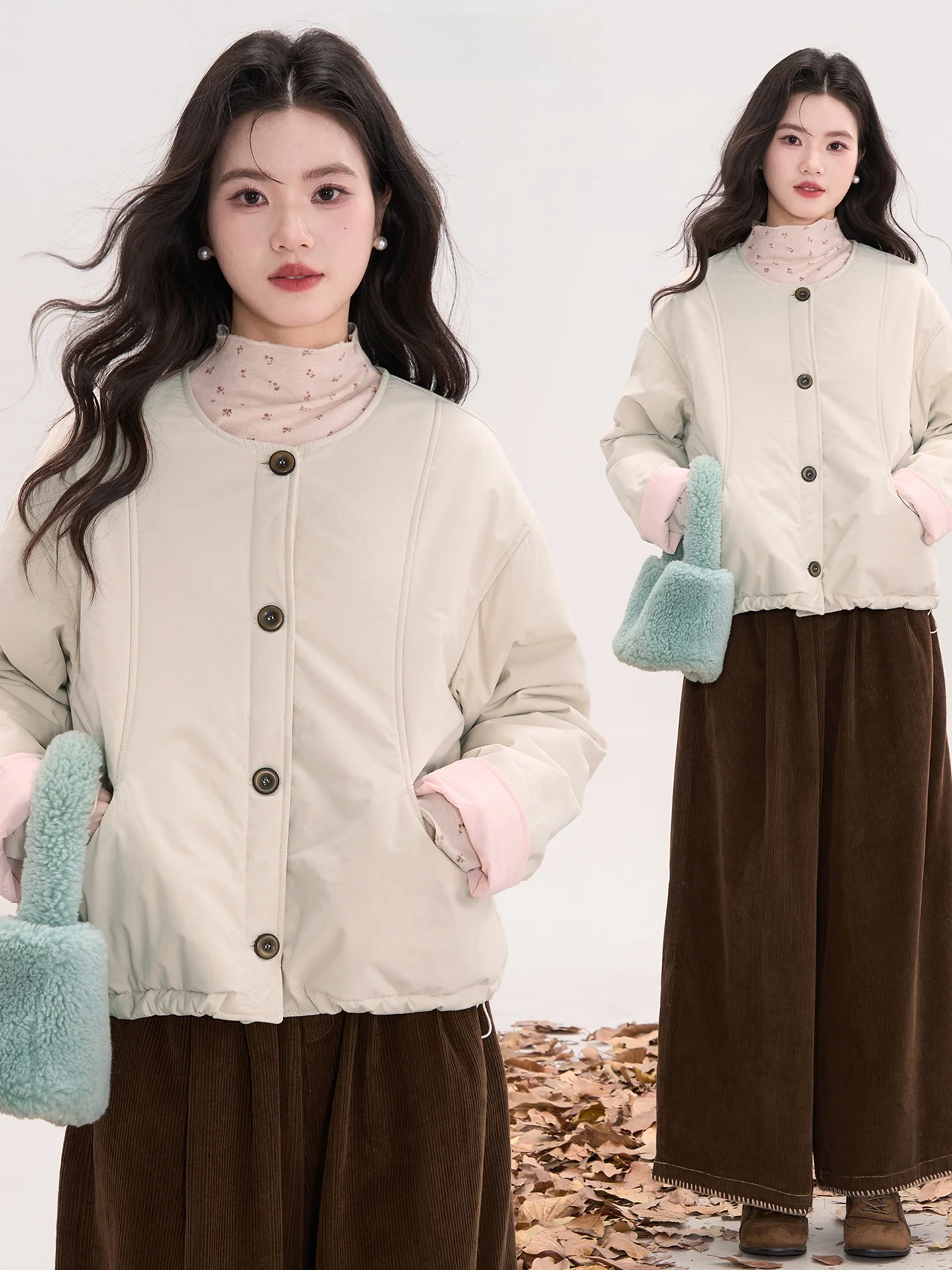 

Simple Cotton Jaet Heme Window Flower Field Lightweight round Ne Sve Color Blo Design Commute Sle Long Sve Coat