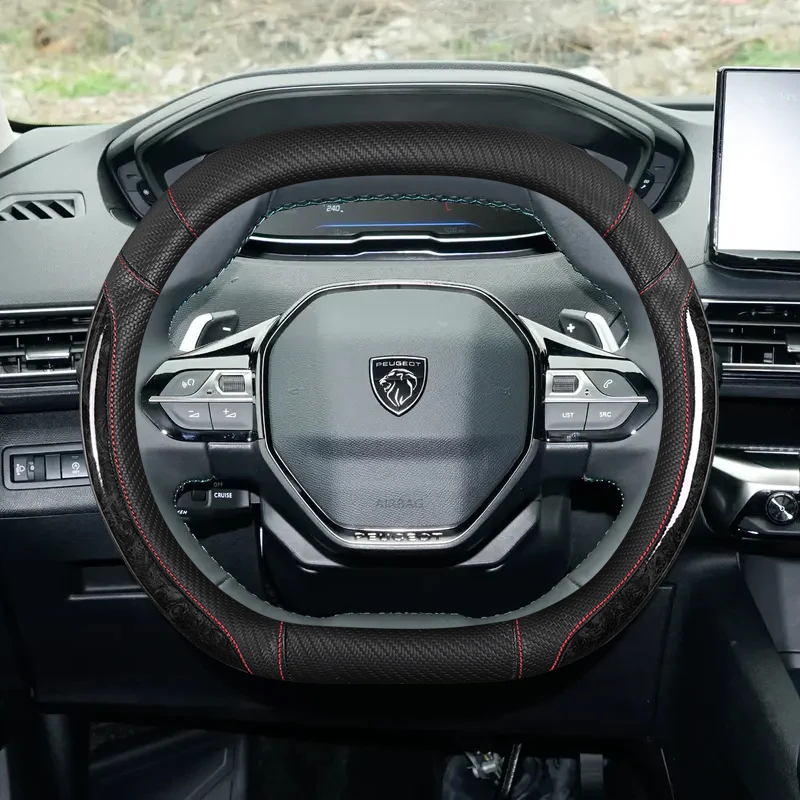 Mahogany Wood Grain Car Steering Wheel Cover For Peugeot 508 308 SW E-208 208 E-408 408 GT 2021 2022 2023 2024 2025 Accessories